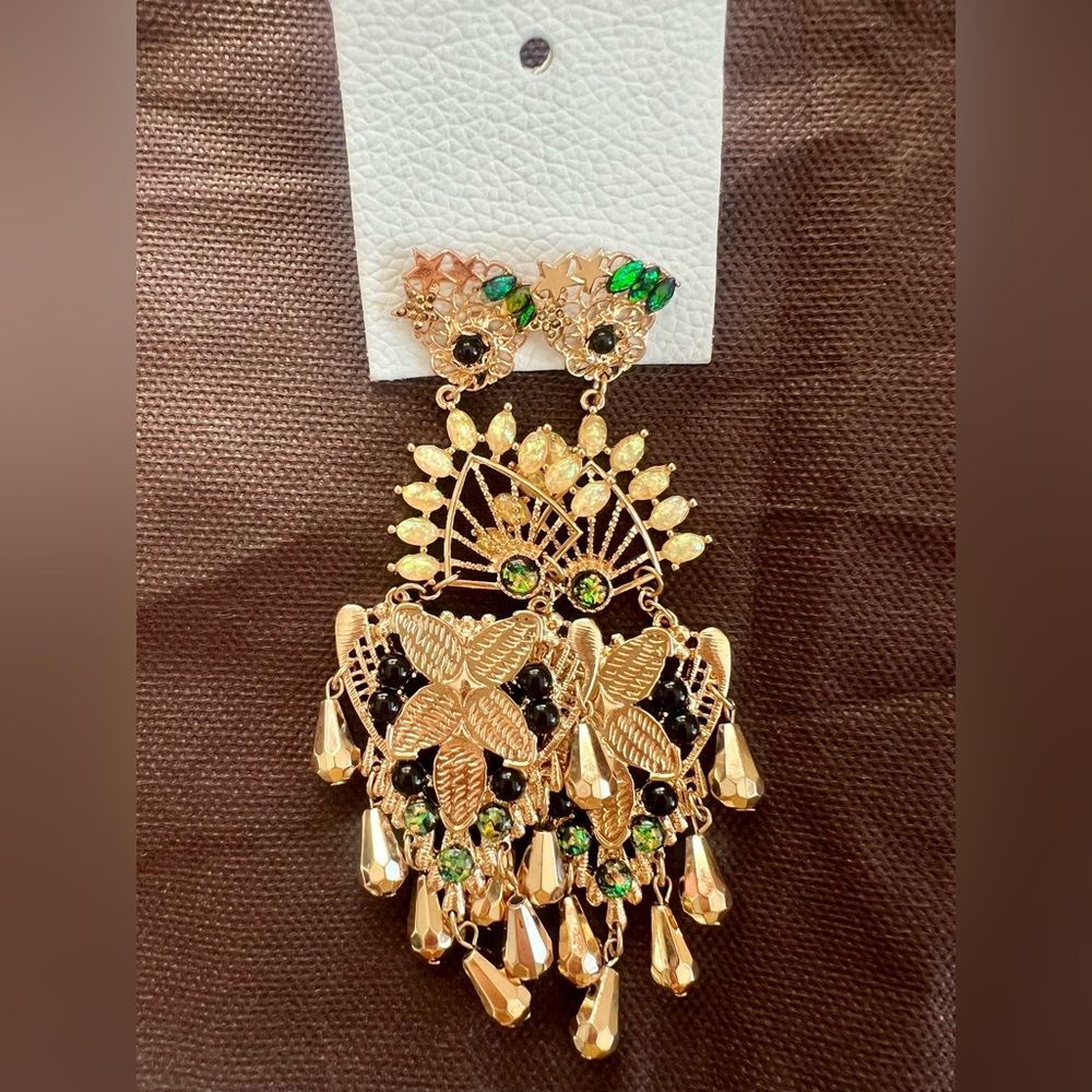 Free People Gold and Green Chandelier Earrings - Picture 13 of 16